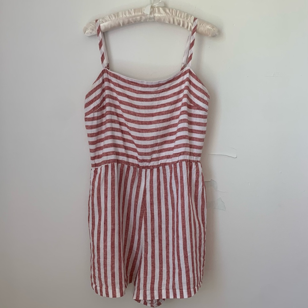 C & C California Linen Red Stripe Shorts Romper Size 12
